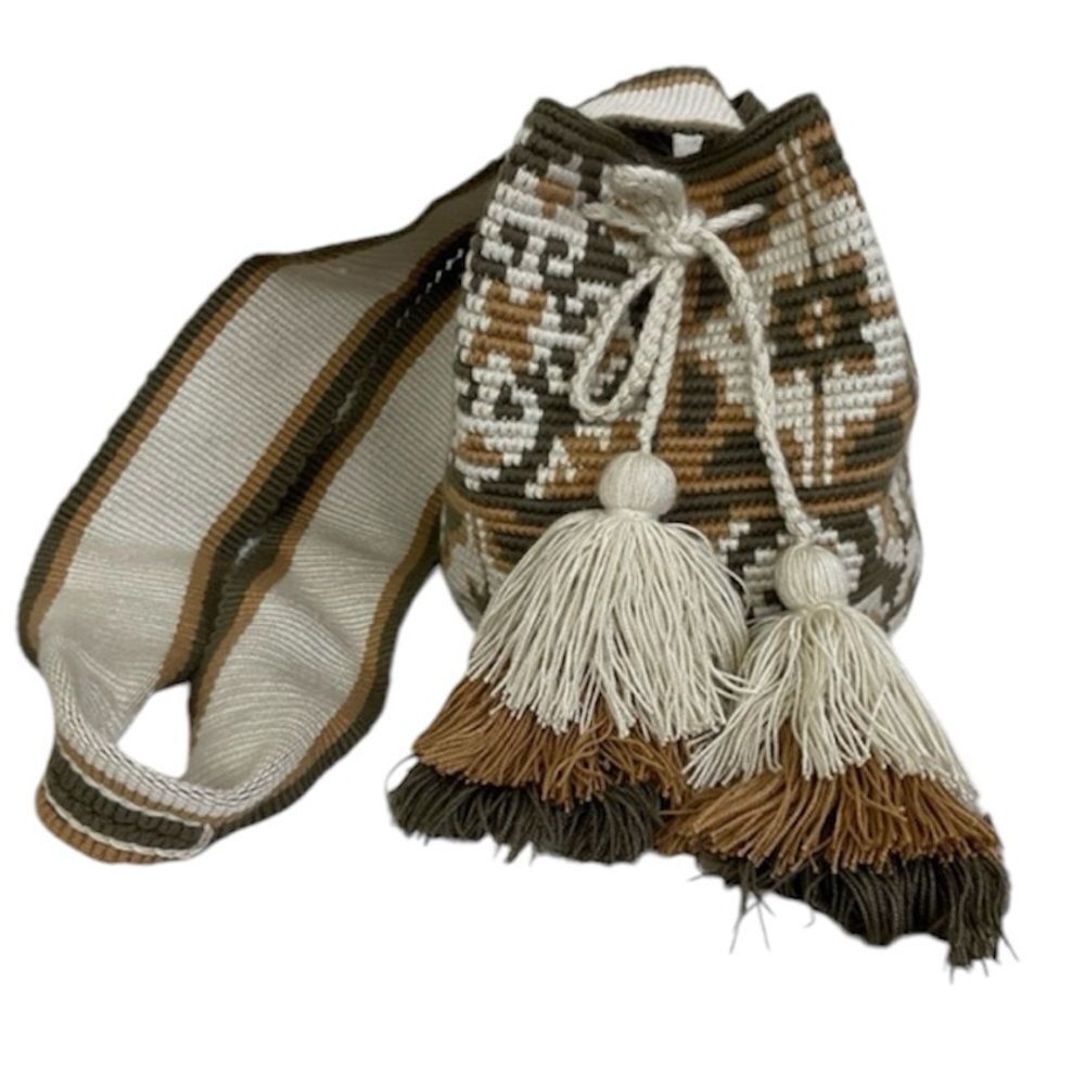 NEW Multicolor Tribe Tassel Knitted Wayuu Crochet Mochila Crossbody Bucket Bag